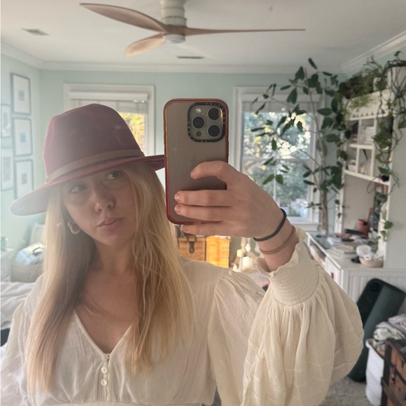 Free People Burgundy Hat with Tan Band - Picture 6 of 6
